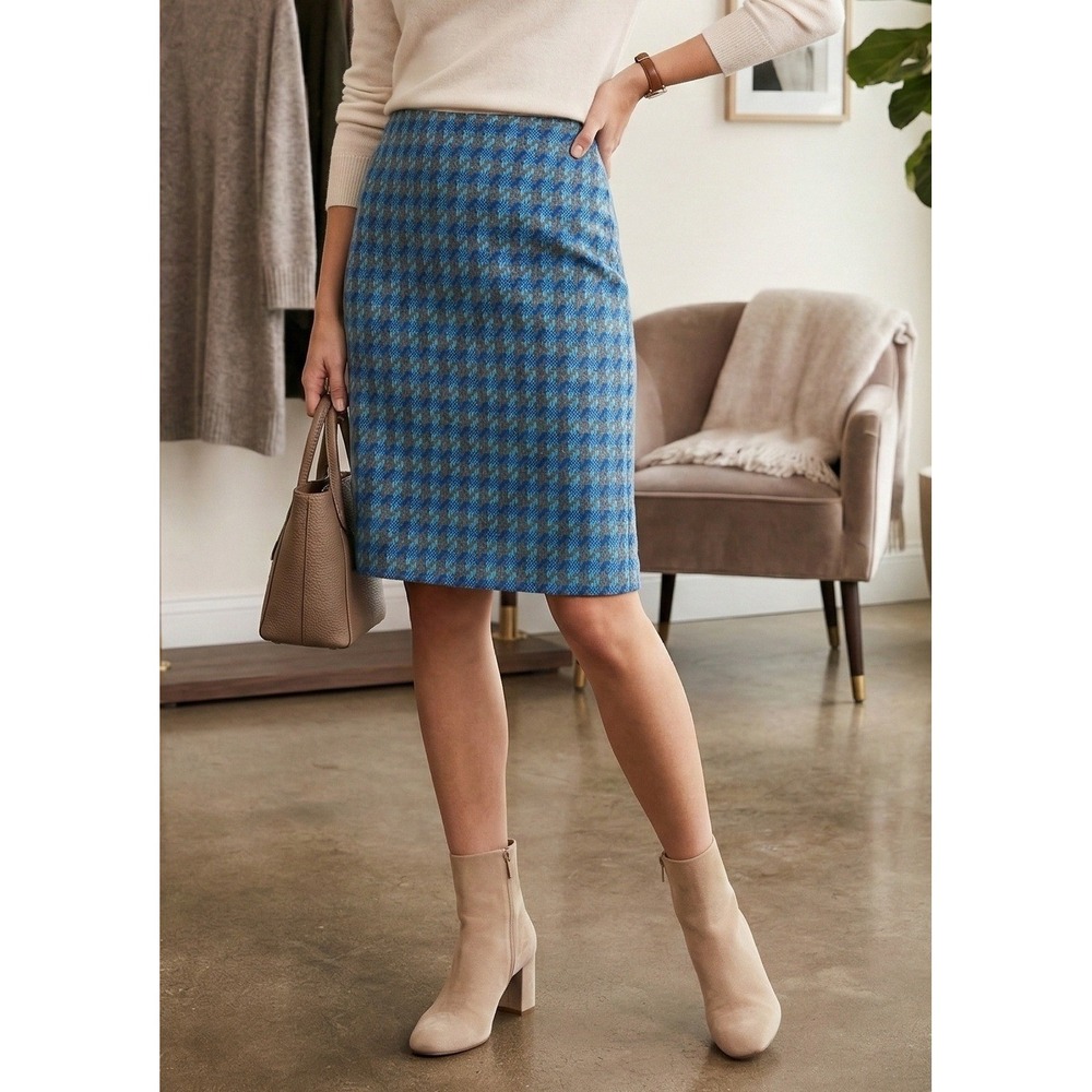 Talbots Wool Blend Houndstooth Pencil Skirt Size 6P‎ Blue Lined Career Office